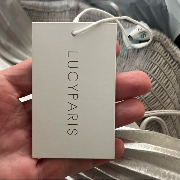 NWT Lucy Paris,Pleated Floor Length Dress In Silver Pewter Elegant Dress,Size M - Picture 5 of 8